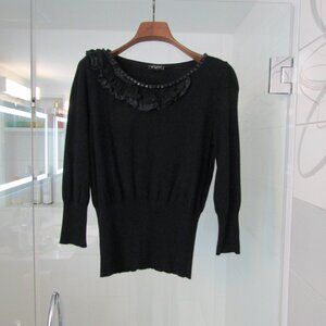 ETRO Black Asymmetrical Sweater Top Embellished with Beads & Ruffles--Size 42/6